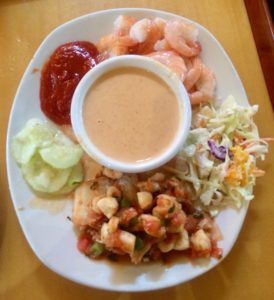 Salads and seafood from salad bar ar Tucanos