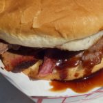 Brisket sandwich closeup from Spud's Catering in Nampa