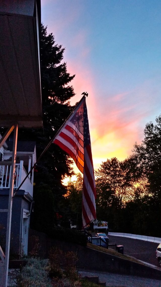 flag at sunset for September 11, Kellogg, Idaho