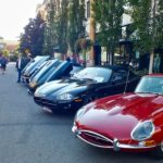 Looking at the Jaguars at the British Car Club meet in Meridian