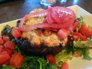 Stuffed Mushrooms with Pickled Onions closeup