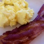 Bacon and scrambled egg closeup