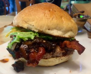 Bison Burger, Umami Topping and bacon