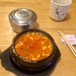 Bubbling pot of Seafood Soft Tofu soup at Mr. Wok