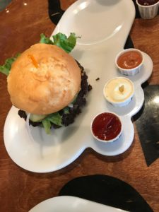 Burger on tray at BFC