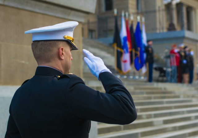 Saluting at the Boise Veterans Day Parade 2017