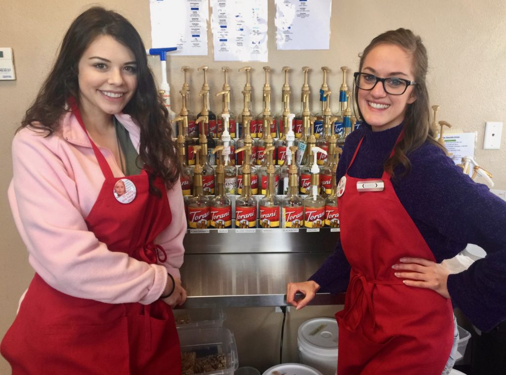 Sabrina and Natalie with some of the flavorings at Sodalicious in Meridian