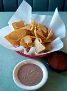 Chips, refried beans and salsa at Tacos el Rey in Nampa