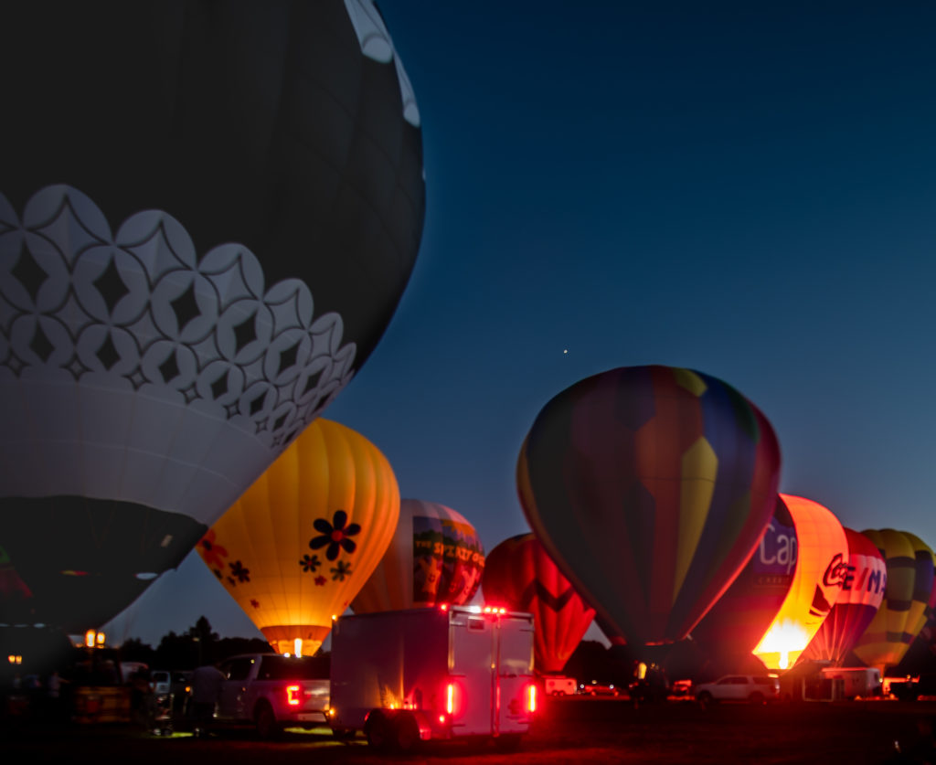 Balloons at night at Spitir of Boise Balloon Classic