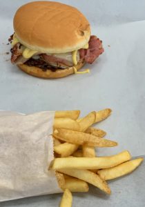 Pastrami Burger and Fries at Hit List Boise