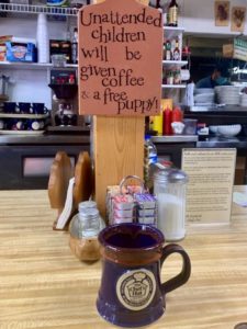 Coffee and a warning at Chef's Hut in Boise