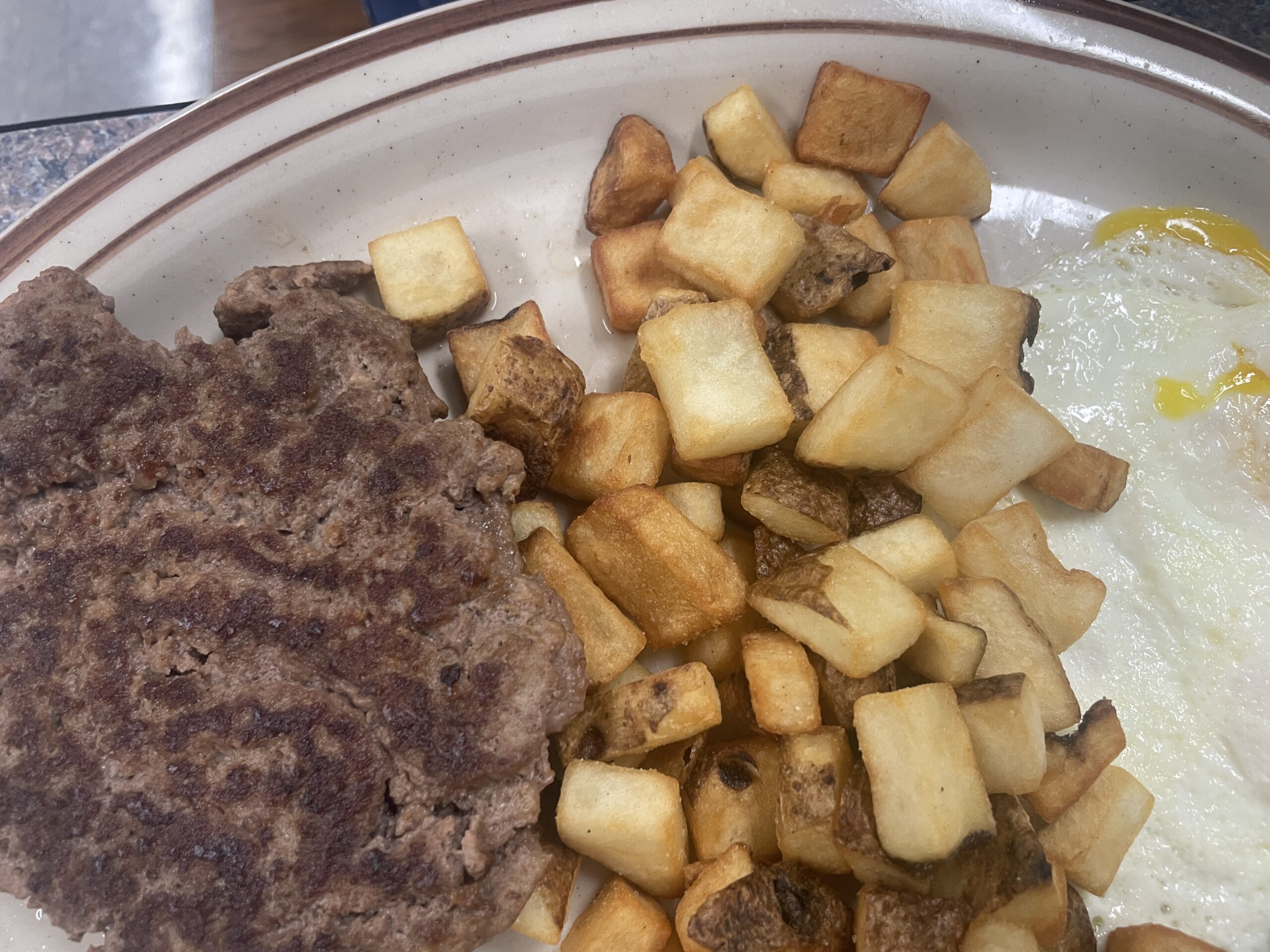 Breakfast patty with diced and seasoned potatoes at Express Cafe in Meridian, Idaho.