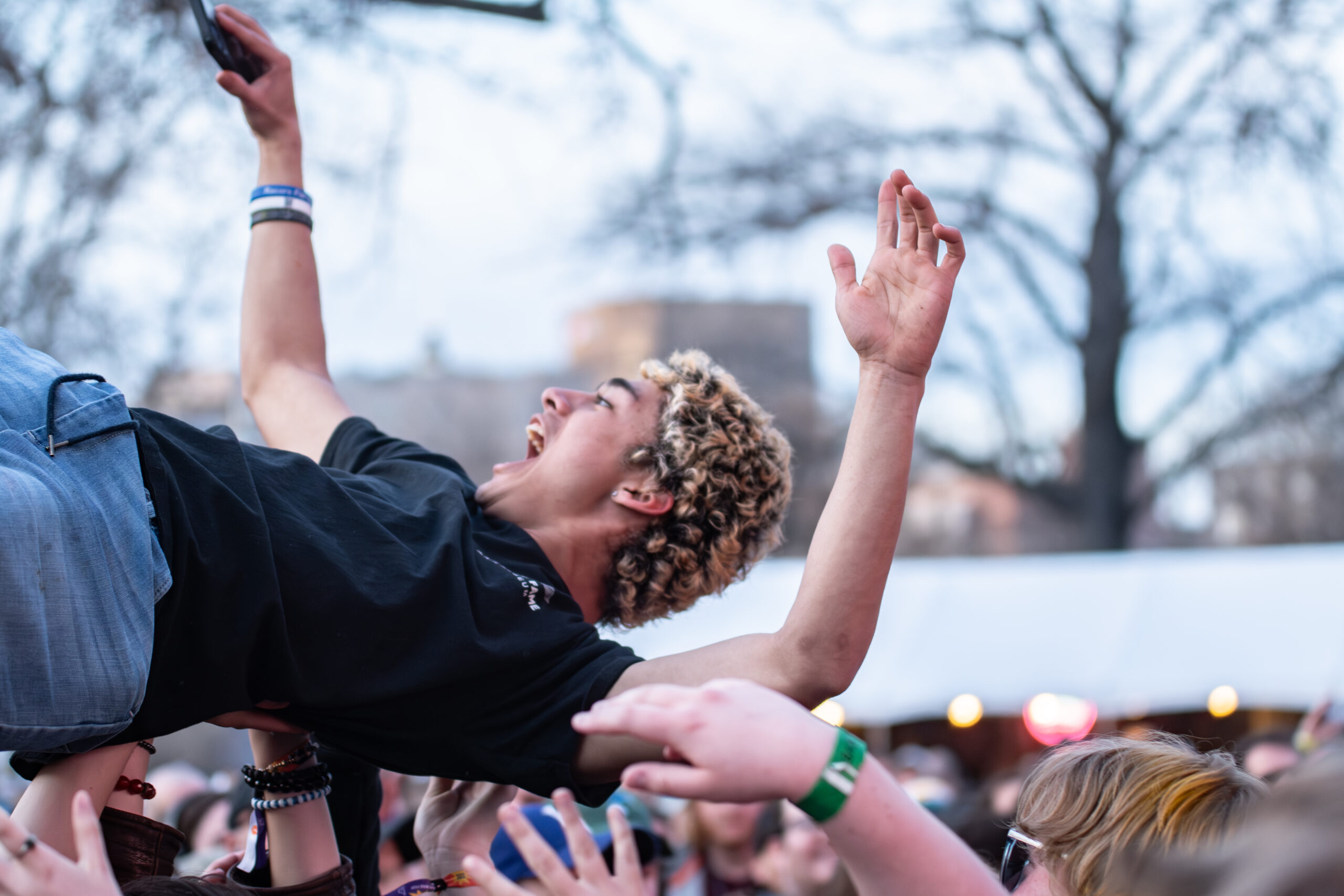 Fan crowd-surfing during Built to Spill's performance at Treefort Music Festival.