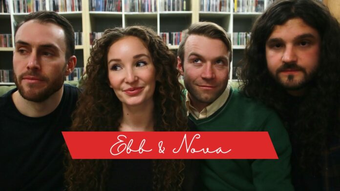 Lauren Padgett and Matthew Purpora form two of the four piece band known as Ebb & Nova, seen here smirking.