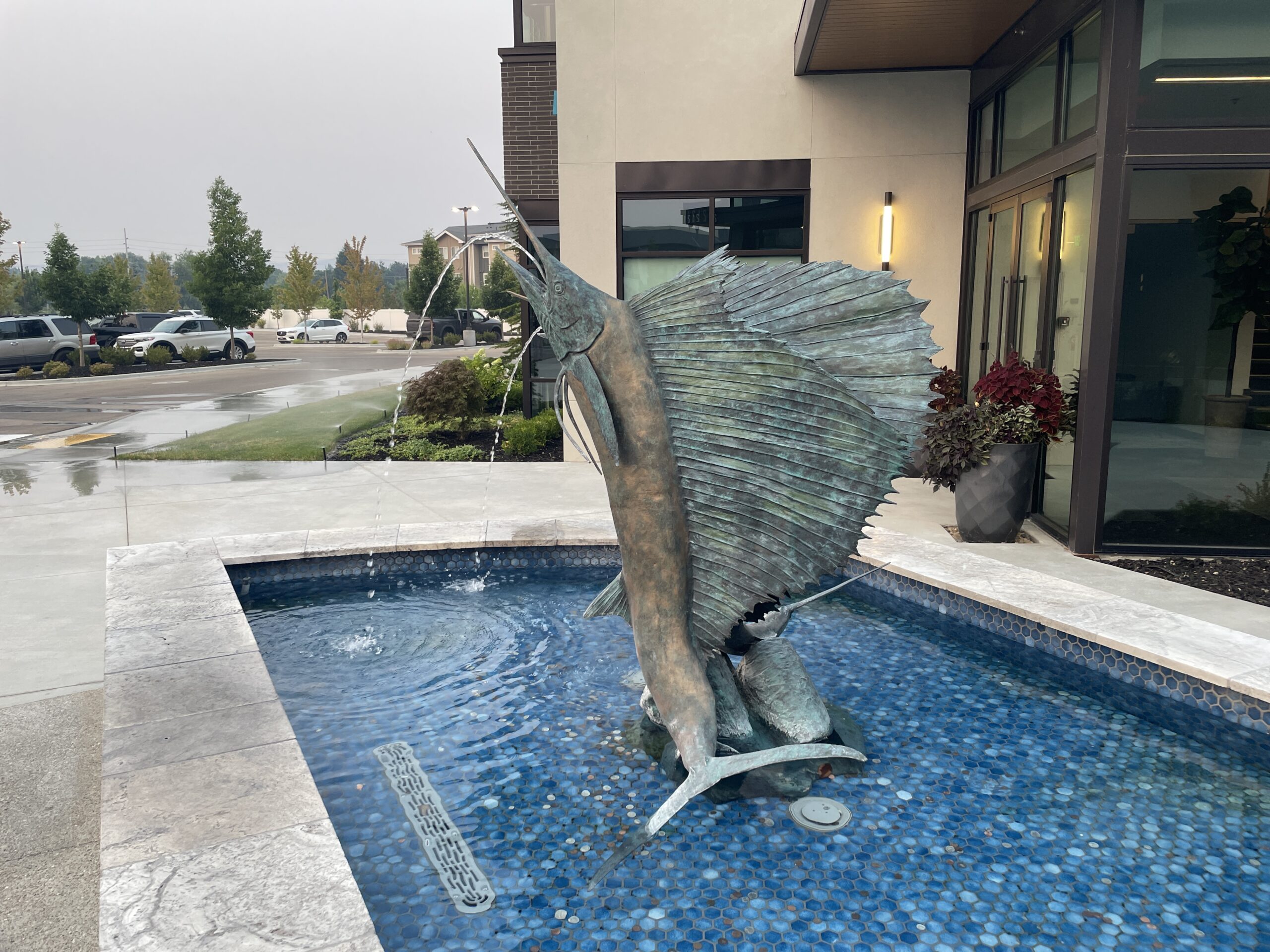 Swordfish fountain outside of Coa Del Mar.