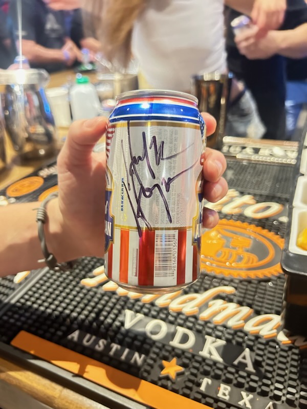 Signed can of Real American Beer by Hulk Hogan in Giggy D's in Meridian, Idaho.