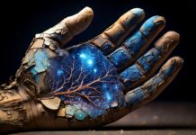 NEURAL VS NATURAL: Live Art and AI Competition Redefines Boise’s Creative Scene A cracked, earthy hand holding a glowing cosmic scene with stars and a tree-like pattern, blending nature and the universe in an abstract artistic depiction.