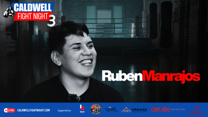 Heavyweight boxer Ruben Manrajos smiling in promotional thumbnail for Caldwell Fight Night 3, powered by Boise Beat and Digital Unicorn.