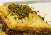 Sunshine Spice Bakery & Cafe: Boise’s Afghan‑Inspired Haven Close-up of Pistachio Baklava at Sunshine Spice Bakery & Café in Boise, Idaho, featuring layers of flaky filo pastry, crushed pistachios, and honey glaze.