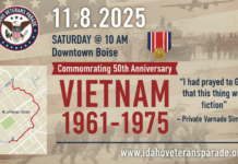 Idaho Honors Its Heroes: Why the Boise Veterans Day Parade Still Matters Promotional flyer for the Idaho Veterans Parade 2025 in downtown Boise, commemorating the 50th anniversary of the Vietnam War (1961–1975). The event takes place on November 8, 2025, at 10 AM and honors Vietnam veterans with a parade route through W. Jefferson Street.