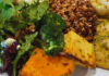 Aubergine Kitchen Meridian Review: Clean Eating That Actually Hits Wild salmon plate from Aubergine Kitchen in Meridian Idaho with herb glaze, roasted vegetables, brown rice, and fresh mixed greens salad