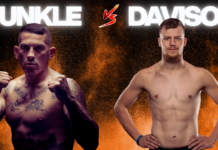 William “208 Underdog” Dunkle vs Dallas Davison | Fusion Fight League Montana Fight Preview William “208 Underdog” Dunkle vs Dallas Davison fight poster ahead of their Fusion Fight League Montana matchup featuring both fighters facing off against a fiery orange background